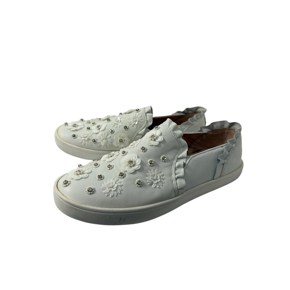 Kate Spade White Leather Louise Floral Beaded Slip On Sneakers Sz 8 GS - Picture 5 of 8